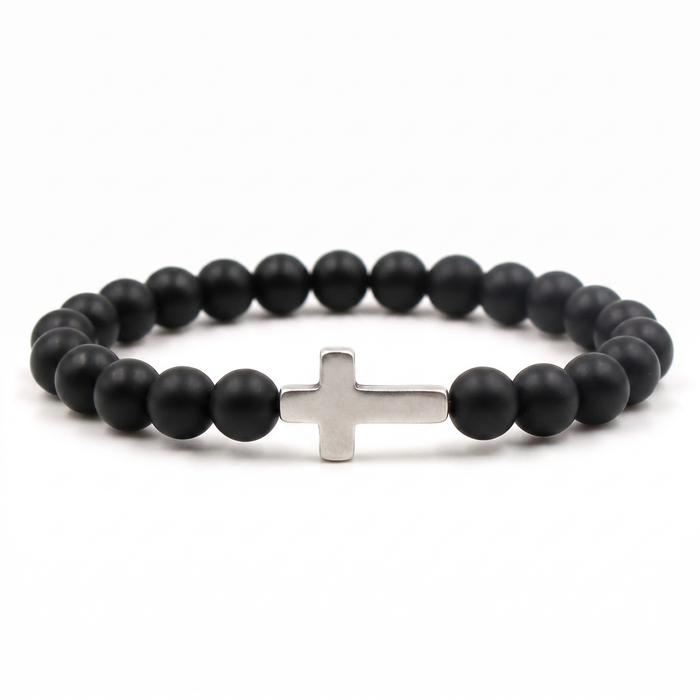 Onyx Black Cross Bracelet