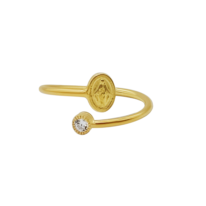 MIRACULOUS MEDAL WITH ZIRCONIA DOT - RING - VERMEIL SILVER