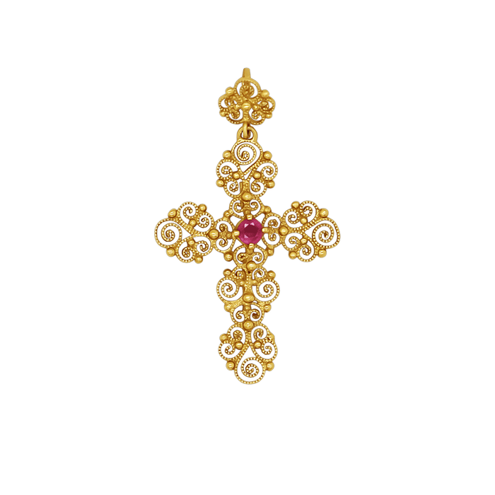 MADREVITATO CROSS PENDANT - GOLD AND RUBY