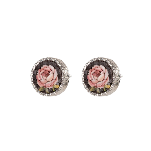 MICROMOSAIC EARRINGS - FLEMISH FLOWERS - SILVER