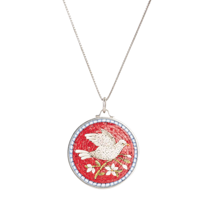 PEACE DOVE - RED MICROMOSAIC - SILVER NECKLACE