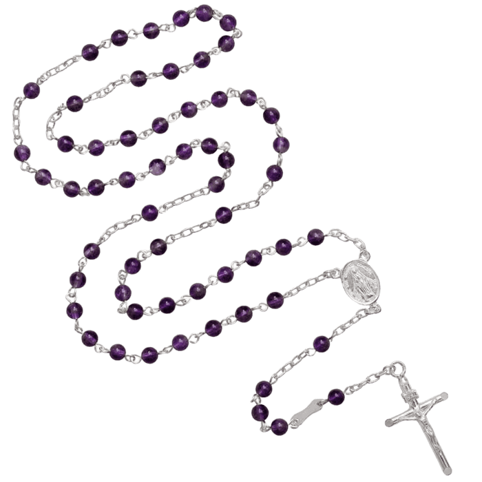AMETHYST BEAD ROSARY - SILVER