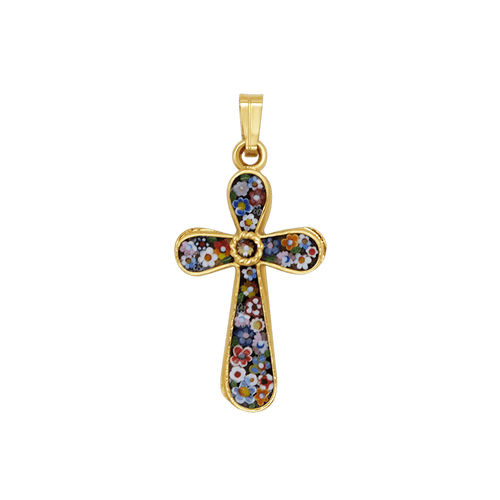 CROSS PENDANT - MICROMOSAIC JEWELRY - GOLDEN METAL