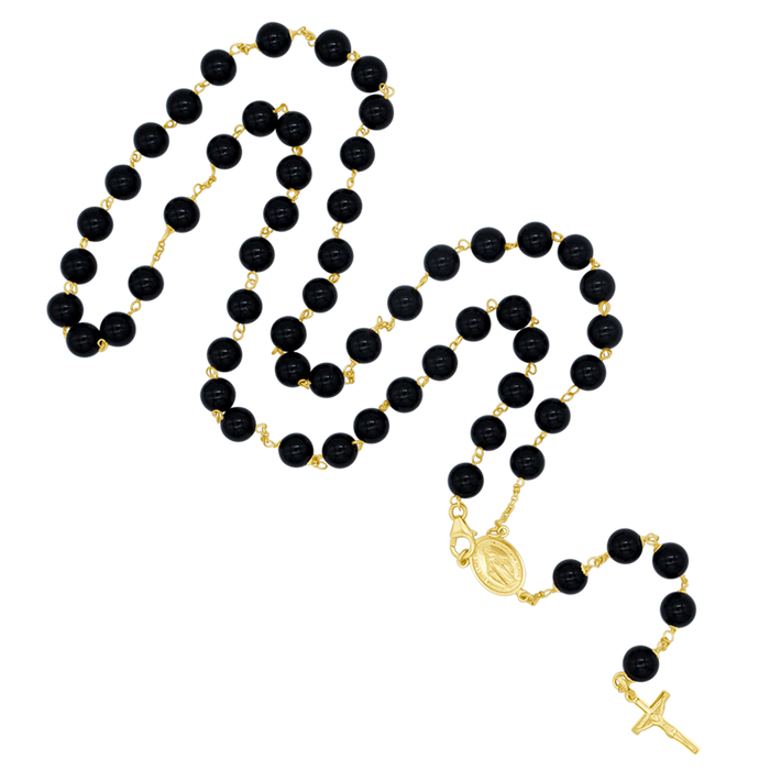 ONYX ROSARY BEADS - GOLD