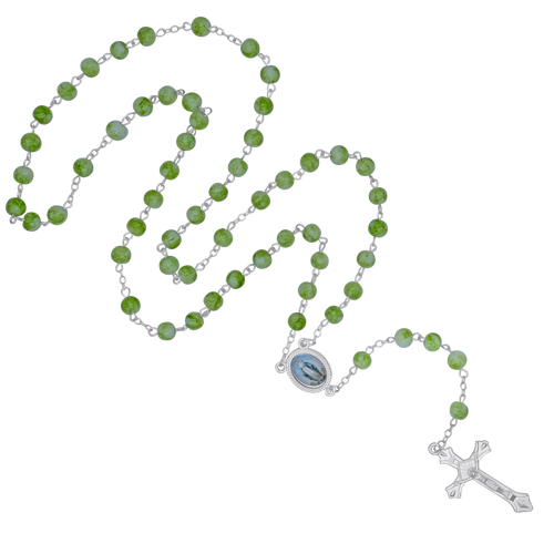 GREEN MARBLE ROSARY - METAL
