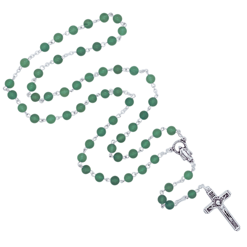 GREEN STONES ROSARY - METAL