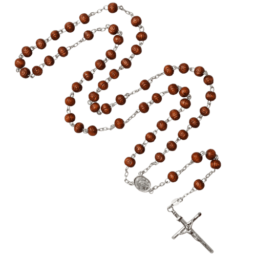 ROSEWOOD BEAD ROSARY - SILVER
